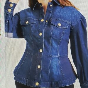Eloquii Peplum Puff Sleeve Denim Jacket Size 18